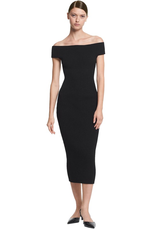 Michael Kors Collection Womens Ribbed Off-The-Shoulder Dress M Black - NWT $890
