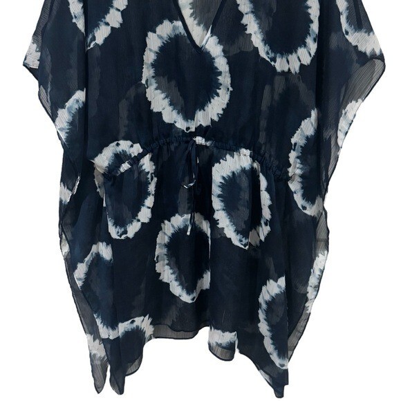 Michael Kors Navy Blue White Tie Dye Cinch Waist Swim Cover Up Sheer Size MP/LP
