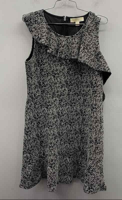 Michael Kors NWT Black White Asymmetrical Ruffle Sheath Dress Women's L