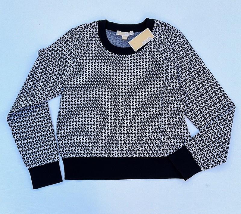 MICHAEL KORS WOMEN KNIT TOP SWEATER Black White Logo NEW M L XL