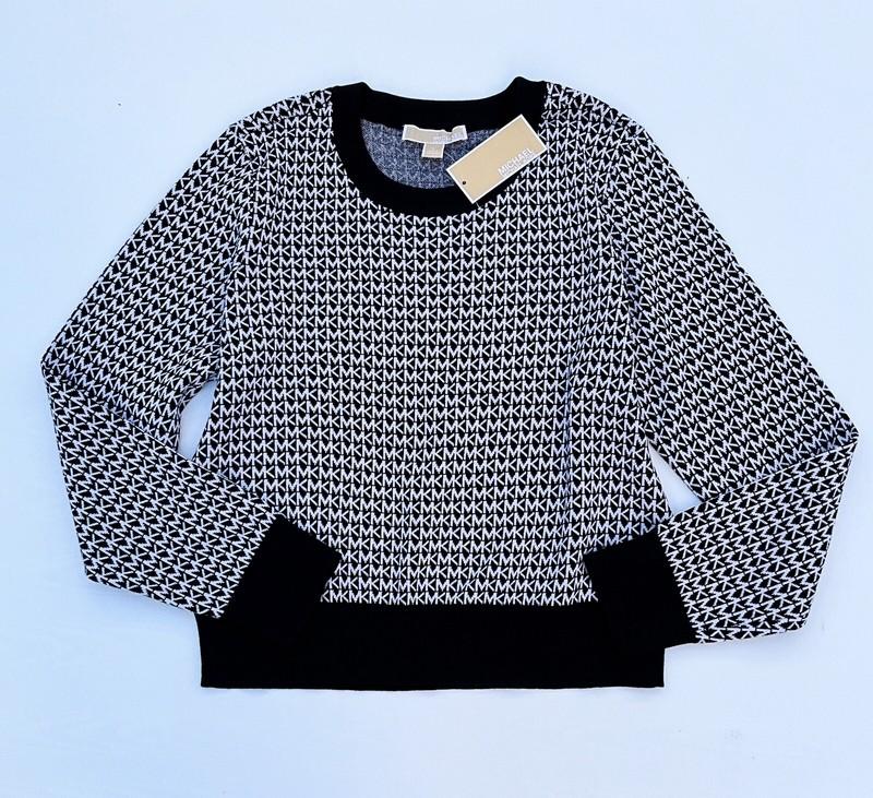 MICHAEL KORS WOMEN KNIT TOP SWEATER Black White Logo NEW M L XL