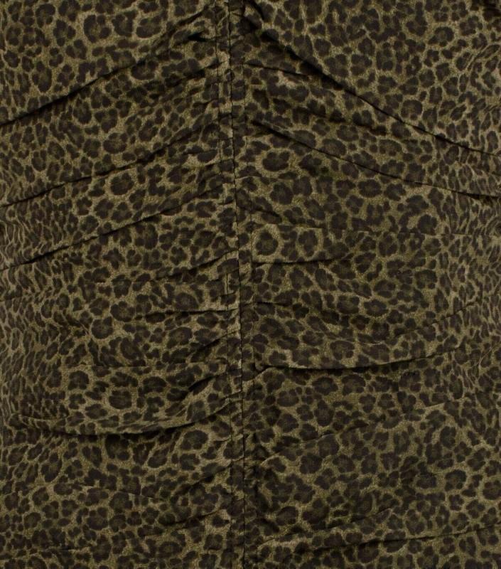 Michael Kors Women's Animal Print Ruched V Neck Mini Dress Olive Green