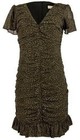 Michael Kors Women's Animal Print Ruched V Neck Mini Dress Olive Green
