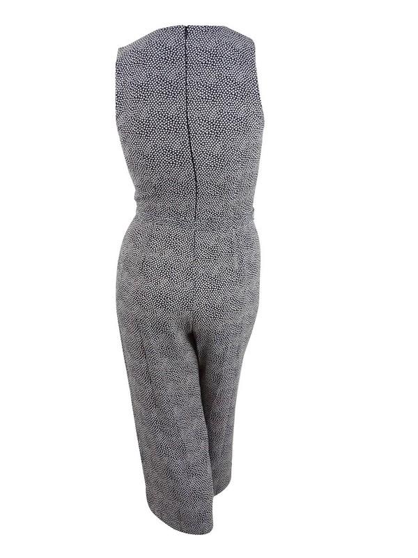 Michael Kors Womens Black Tie Patterned Sleeveless V Neck Jumpsuit Size 4