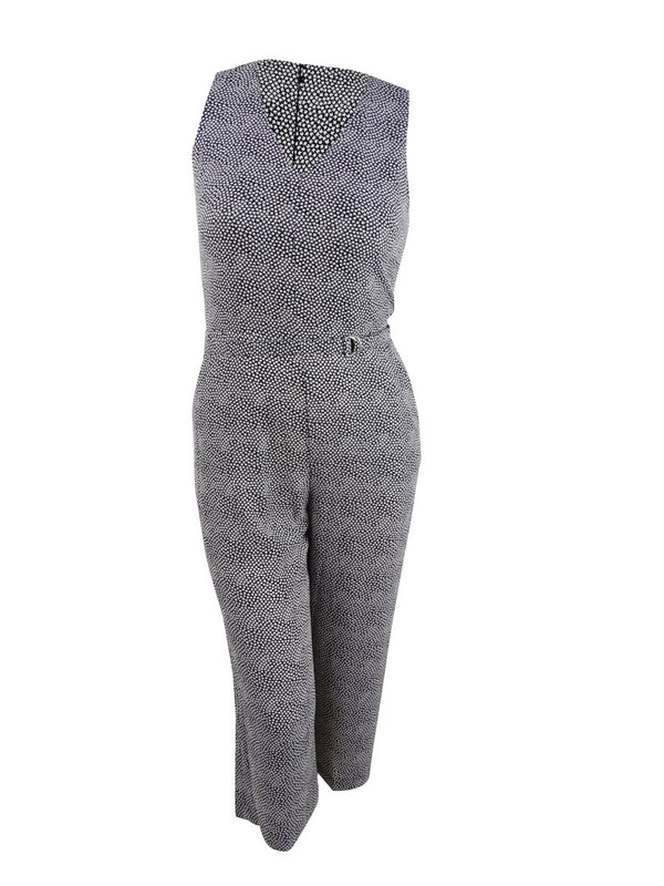 Michael Kors Womens Black Tie Patterned Sleeveless V Neck Jumpsuit Size 4