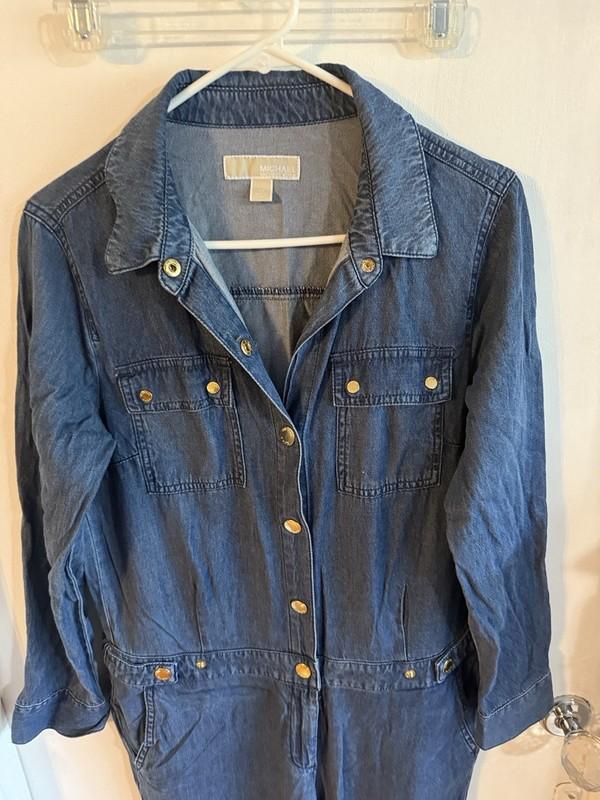 Michael Michael Kors Denim Jumpsuit Blue Long Sleeve Button Up Med