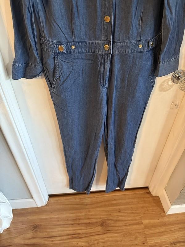 Michael Michael Kors Denim Jumpsuit Blue Long Sleeve Button Up Med