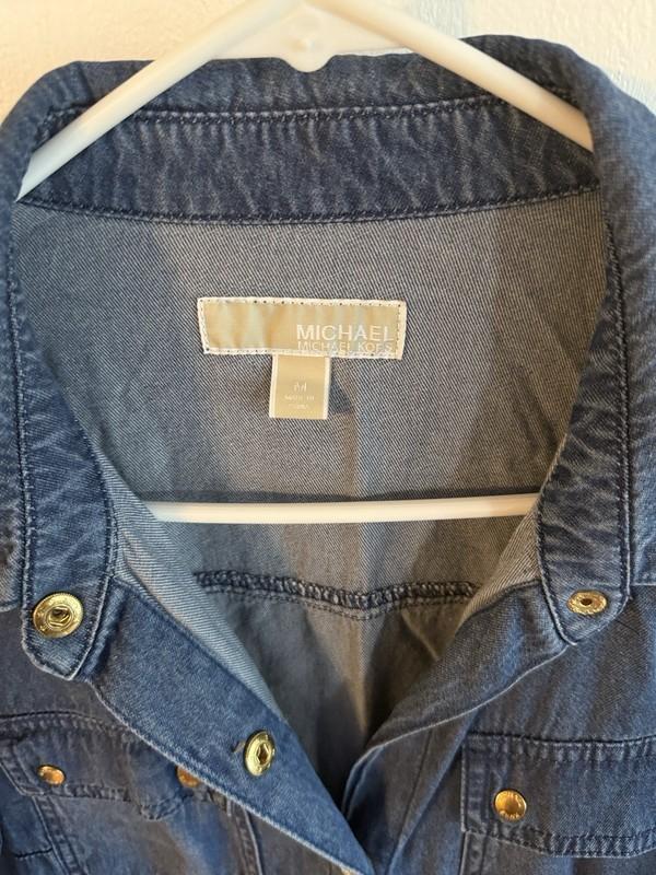 Michael Michael Kors Denim Jumpsuit Blue Long Sleeve Button Up Med