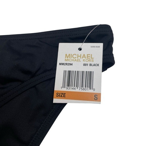 MICHAEL Michael Kors High Leg Bikini Bottom Solid Black Size Small New NWT