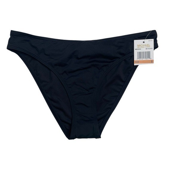 MICHAEL Michael Kors High Leg Bikini Bottom Solid Black Size Small New NWT
