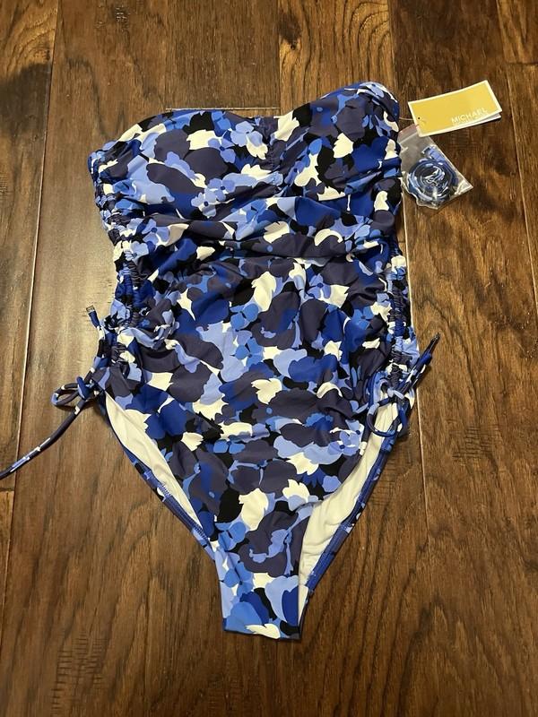 Michael Michael Kors Women's Bandeau One-Piece Swimsuit - New Navy Print Size 8