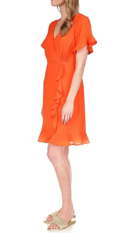 MICHAEL Michael Kors Women's Faux-Wrap Ruffle Mini Dress MSRP $165 1A 1789