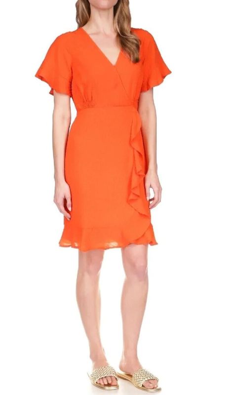 MICHAEL Michael Kors Women's Faux-Wrap Ruffle Mini Dress MSRP $165 1A 1789