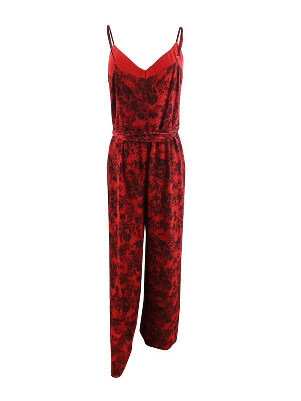 MICHAEL Michael Kors Women's Lace-Print Jumpsuit (M Red Currant)