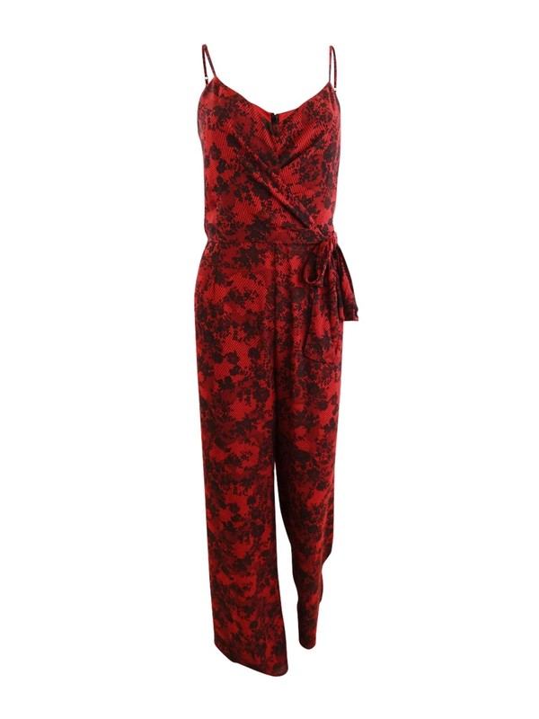 MICHAEL Michael Kors Women's Lace-Print Jumpsuit (M Red Currant)