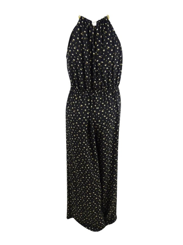 MICHAEL Michael Kors Women's Printed Chain-Neck Jumpsuit (XL Black/Khaki)
