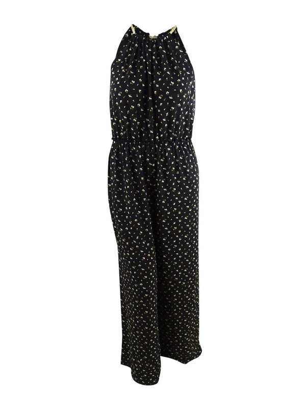 MICHAEL Michael Kors Women's Printed Chain-Neck Jumpsuit (XL Black/Khaki)