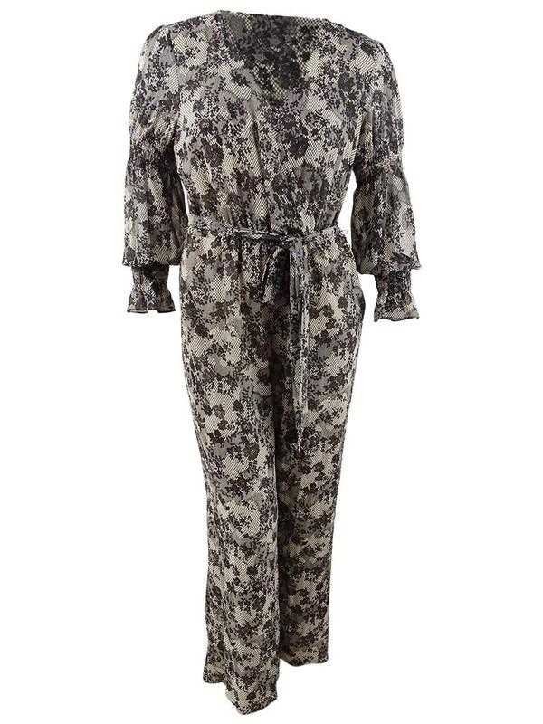 Michael Michael Kors Women's Smocked-Sleeve Jumpsuit (S Bone/Black)