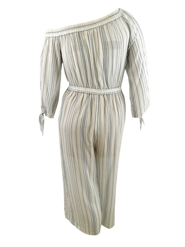 MICHAEL Michael Kors Women's Striped One-Shoulder Jumpsuit (L Chambrey)