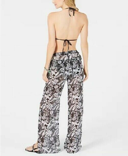 Miken Side-Slit Chiffon Swimsuit Cover-Up Pants Size Medium Black White NEW