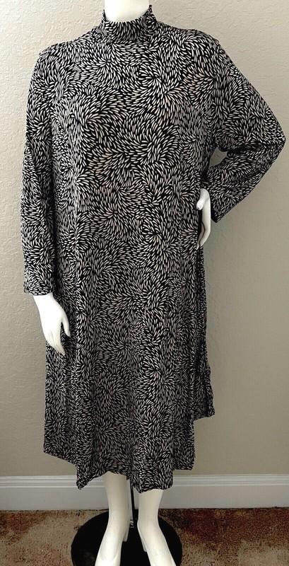 Milly Penzance Abstract Mock Neck Long Sleeve Midi Dress Black Taupe Plus 4X New