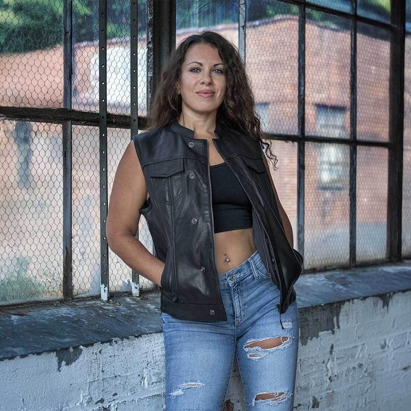 Milwaukee Leather 4512 Women’s Black Leather Club Style Motorcycle Rider Vest
