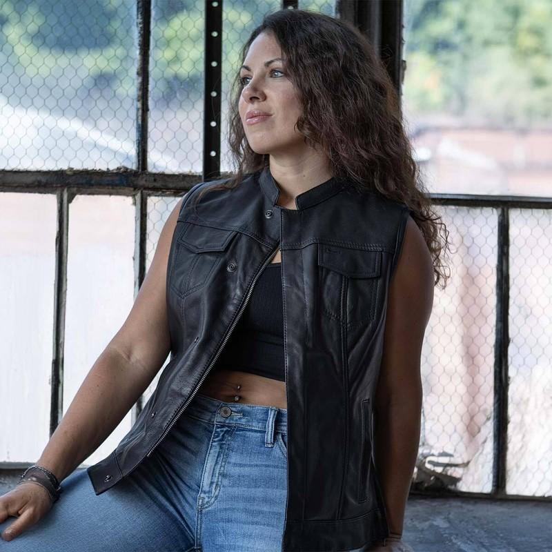 Milwaukee Leather 4512 Women’s Black Leather Club Style Motorcycle Rider Vest