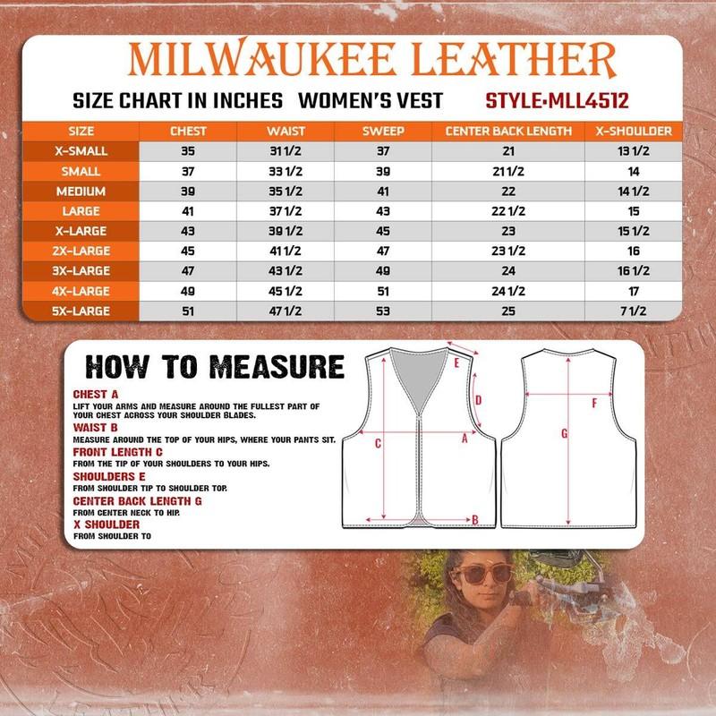 Milwaukee Leather 4512 Women’s Black Leather Club Style Motorcycle Rider Vest