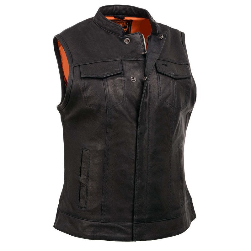 Milwaukee Leather 4512 Women’s Black Leather Club Style Motorcycle Rider Vest