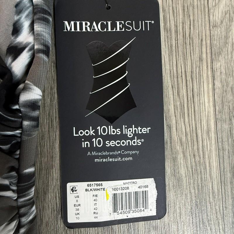 Miraclesuit Madero Black & White One-Piece Shaping Swimsuit US 8 NWT Feline