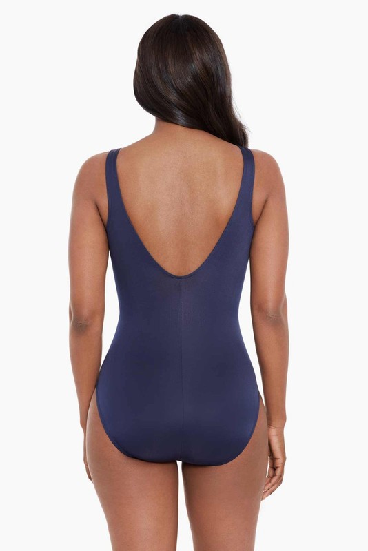 Miraclesuit MIDNIGHT BLUE Tropica Toile Temptress One Piece Swimsuit US 10