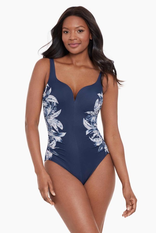 Miraclesuit MIDNIGHT BLUE Tropica Toile Temptress One Piece Swimsuit US 10