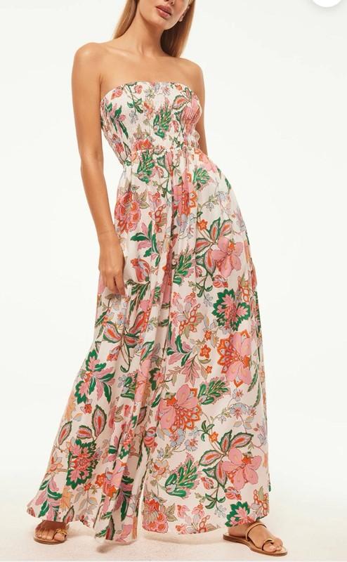 MISA ANDREA Casablanca Flower Strapless Wide Leg JUMPSUIT Sz L 415$