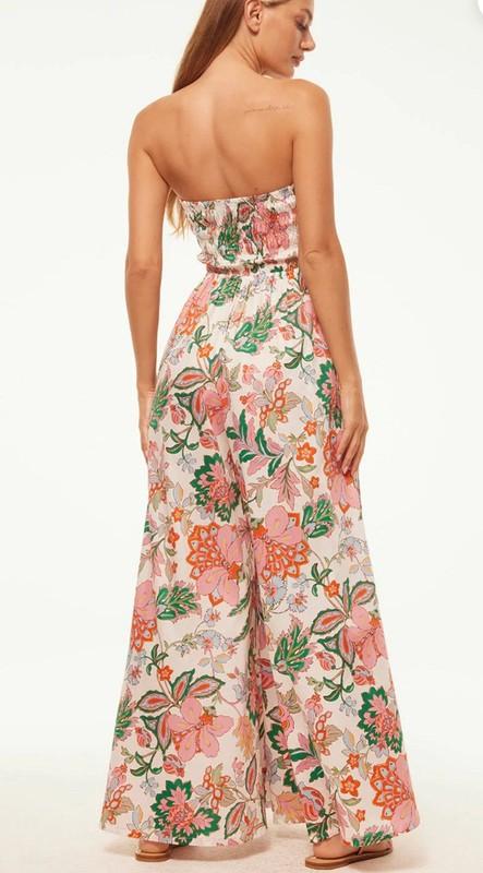 MISA ANDREA Casablanca Flower Strapless Wide Leg JUMPSUIT Sz L 415$