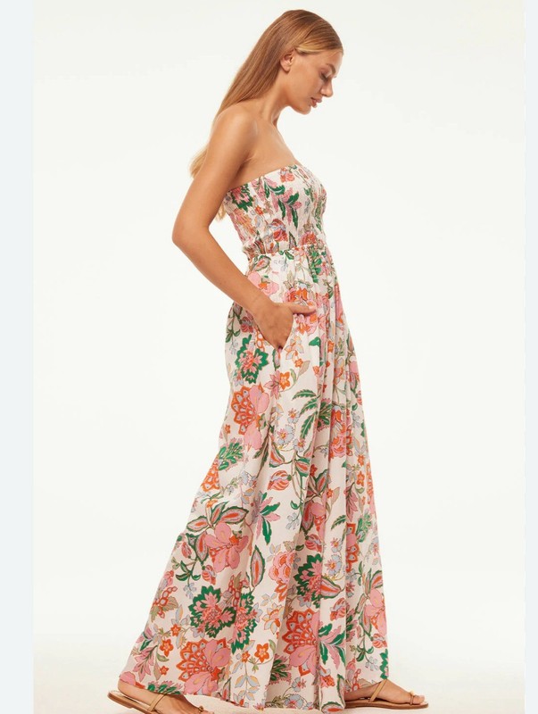 MISA ANDREA Casablanca flower strapless wide leg JUMPSUIT Sz L 415$