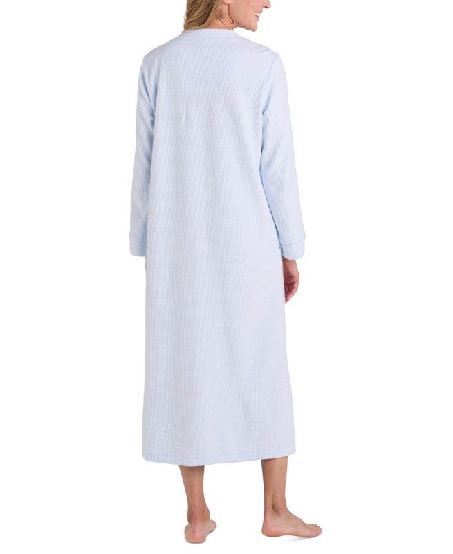 Miss Elaine Women's Embroidered Waffle-Knit Nightgown Light Blue X-LARGE