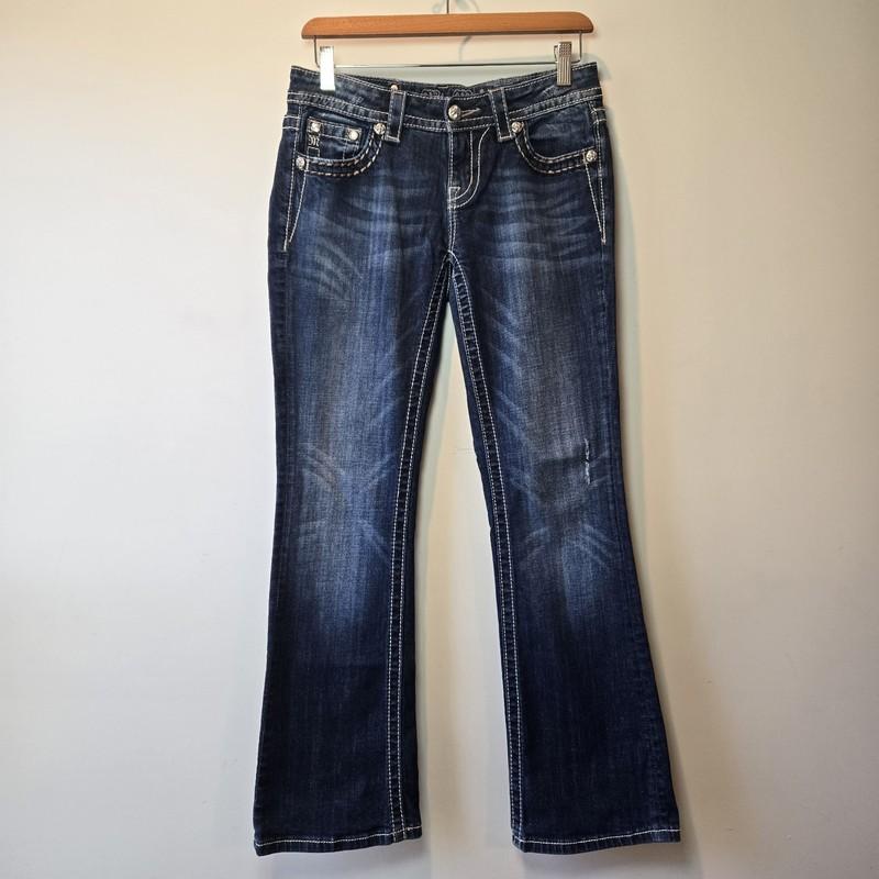 Miss Me Jeans 26 Easy Boot Rhinestone Sequin Cowgirl Y2k Mid Rise