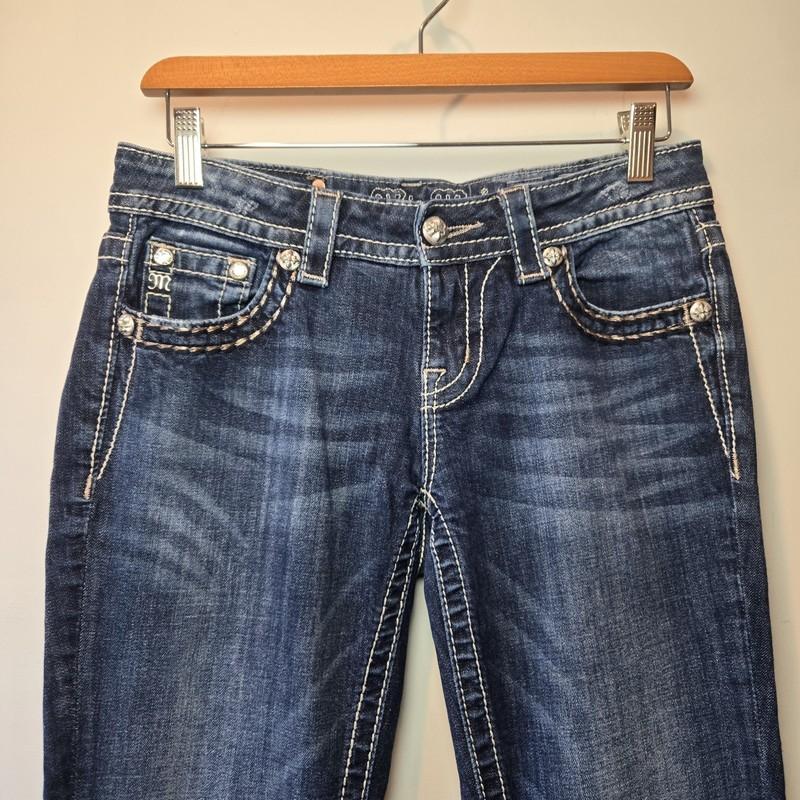 Miss Me Jeans 26 Easy Boot Rhinestone Sequin Cowgirl Y2k Mid Rise