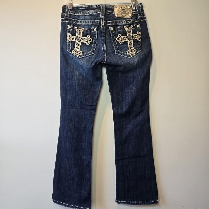 Miss Me Jeans 26 Easy Boot Rhinestone Sequin Cowgirl Y2k Mid Rise