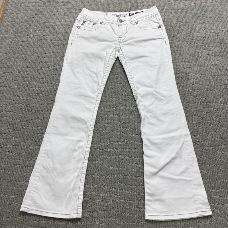 Miss Me Jeans Womens 29 White Boot Cut Embellished Rhinestone Pocket Denim Studs