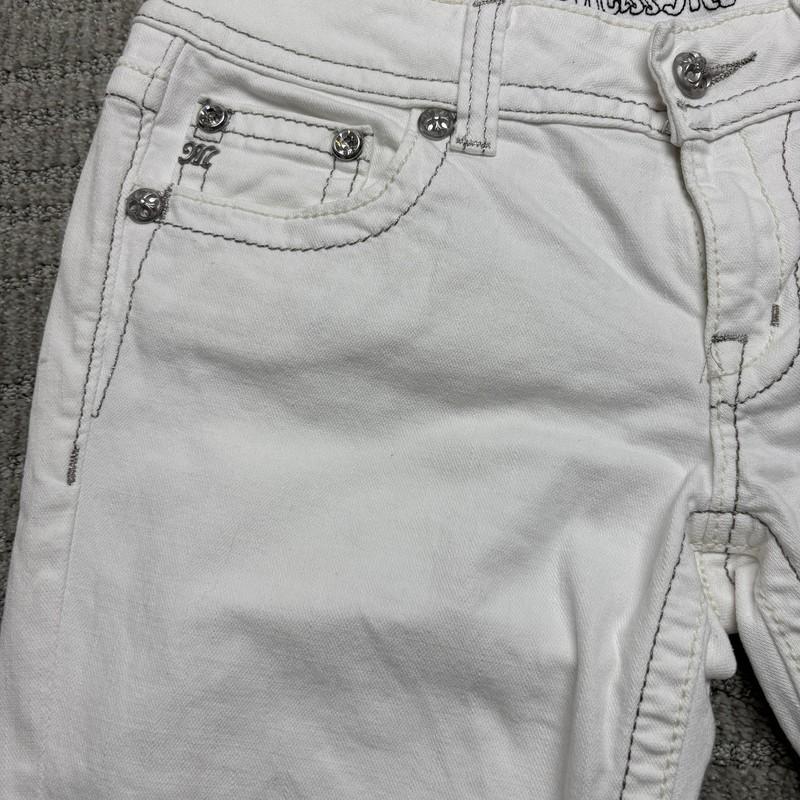 Miss Me Jeans Womens 29 White Boot Cut Embellished Rhinestone Pocket Denim Studs