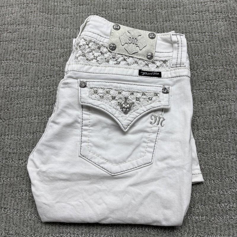 Miss Me Jeans Womens 29 White Boot Cut Embellished Rhinestone Pocket Denim Studs