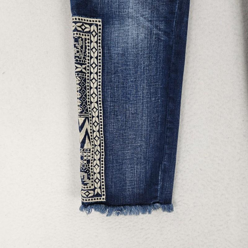 Miss Me Jeans Womens 30 Blue Cream Embroidered Signature Ankle Skinny Raw Hem