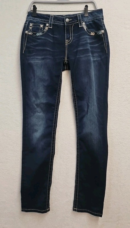 Miss Me Signature Boot Jeans Women Size 28 Embroidered Pocket 33 Inseam