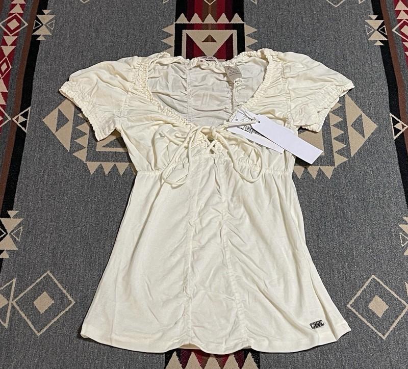 Miss Sixty Women’s Cream Ruched Puff Sleeve Top NWT Size S T44