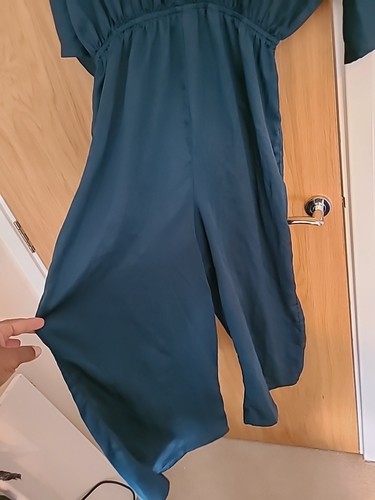 Missguided Green Satin Wide Leg Jumpsuit Size 12 Barely Worn