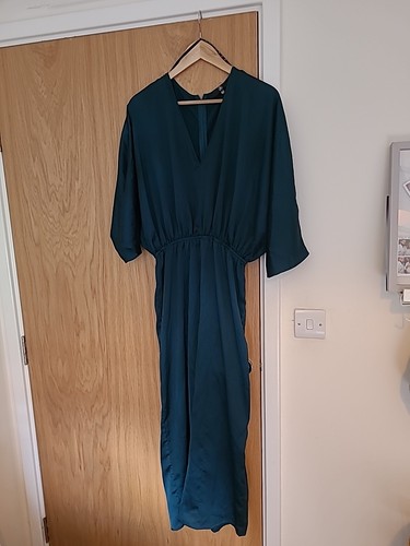 Missguided Green Satin Wide Leg Jumpsuit Size 12 Barely Worn