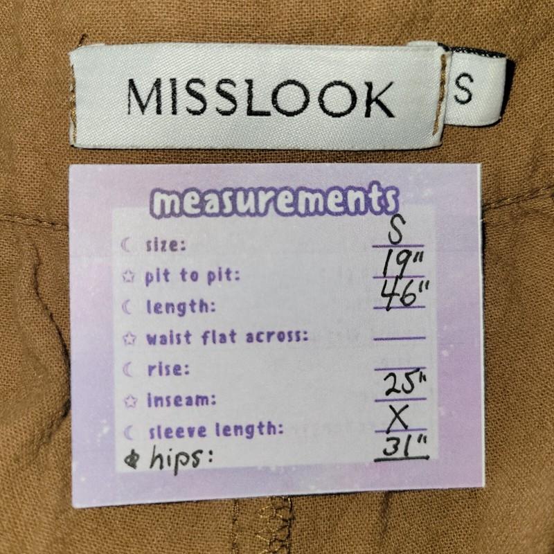 MISSLOOK Brown Wide Leg Jumpsuit Size S Chore Pockets Pearl Buttons Cropped