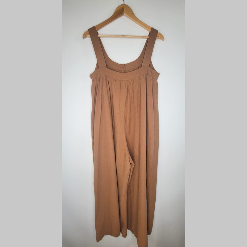 MISSLOOK Brown Wide Leg Jumpsuit Size S Chore Pockets Pearl Buttons Cropped