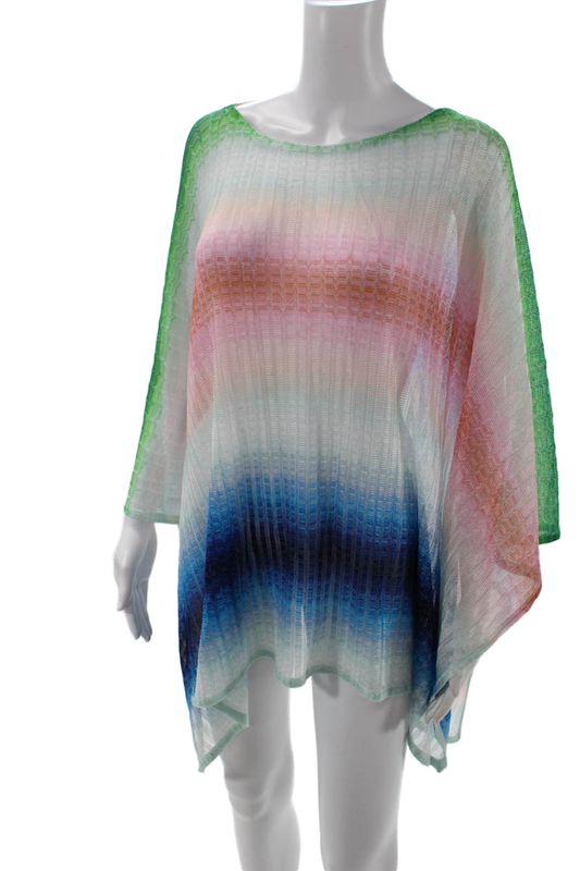 Missoni Mare Womens Scoop Neck Open Knit Cover Up Blue Pink Size Medium